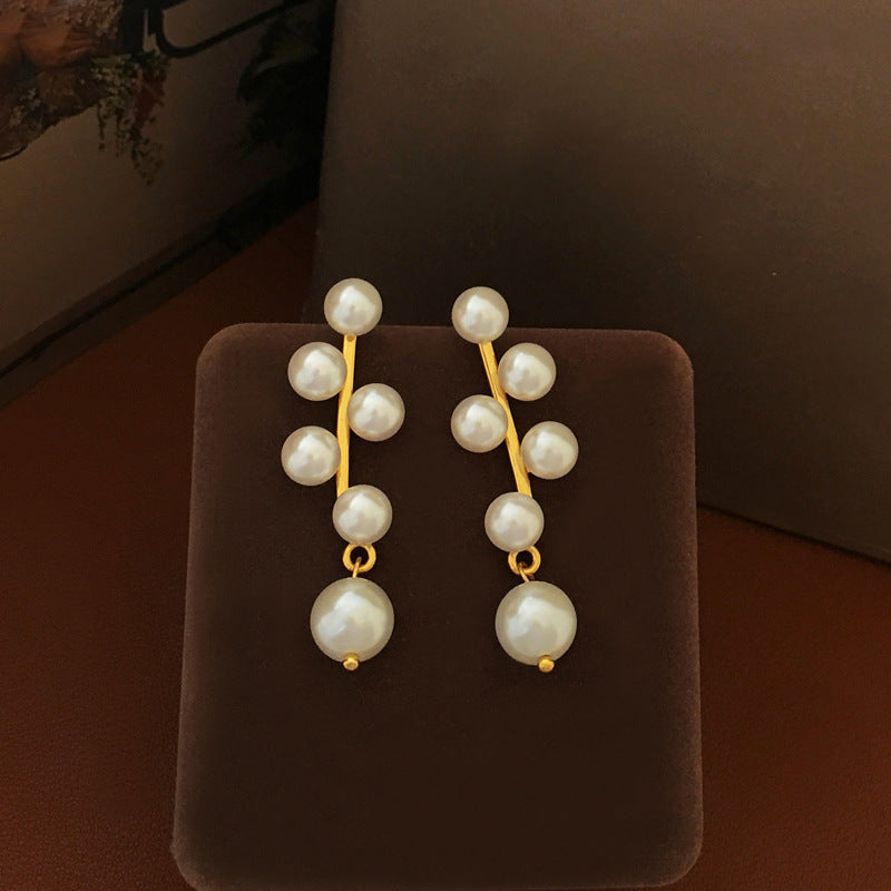 【DF】Pendientes minimalistas de perlas con aguja de plata S925 bañados en cobre y oro genuino con estilo retro y moderno, joyas para orejas largas 