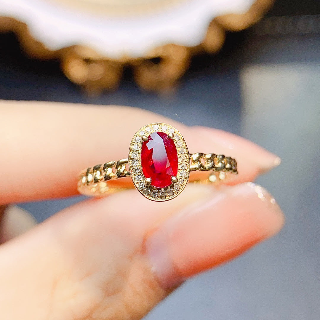 Natural ruby ring 18K gold set main stone 4*6 selling