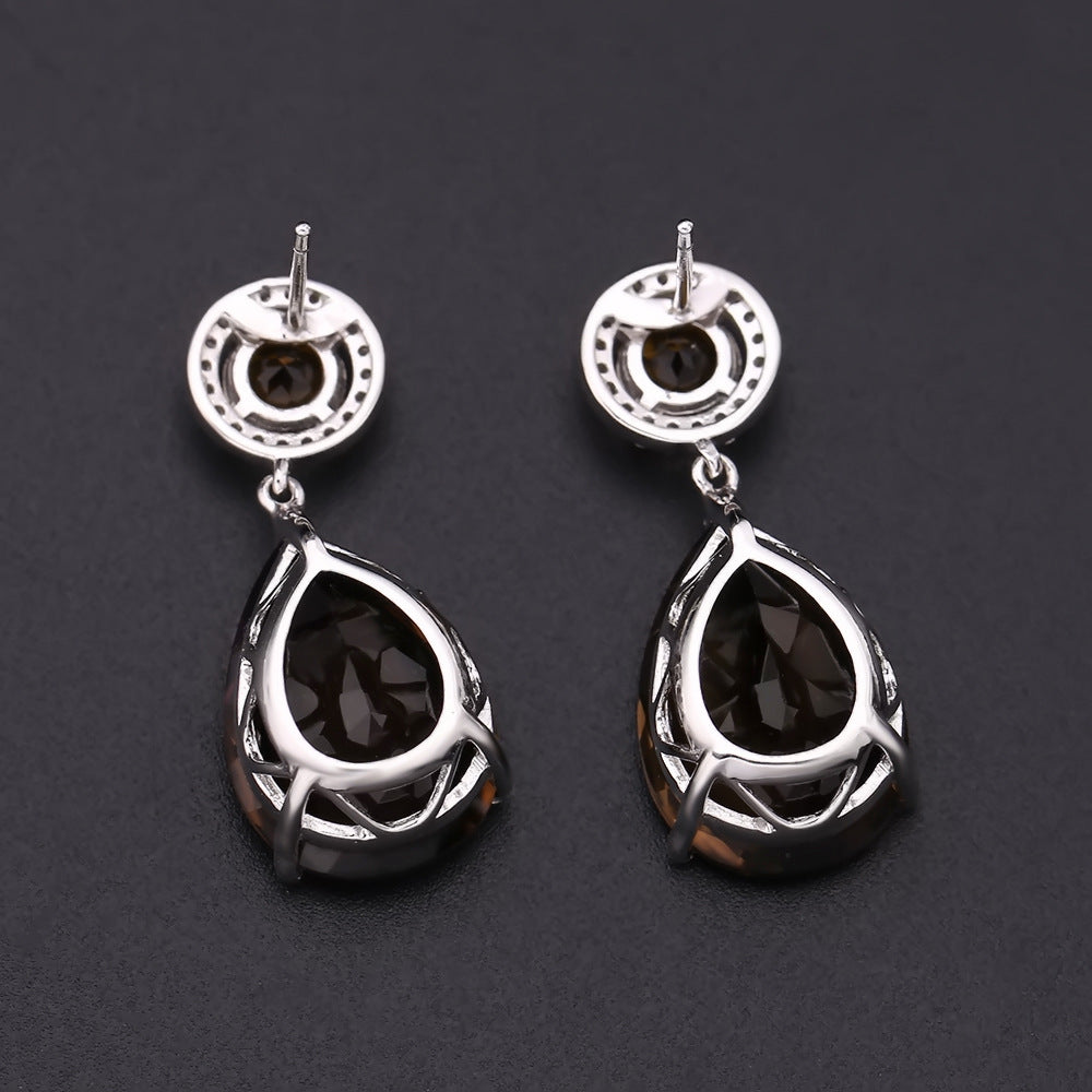 Natural Gemstone Drop Earrings S925 Silver Set Natural Citrine Stud Earrings