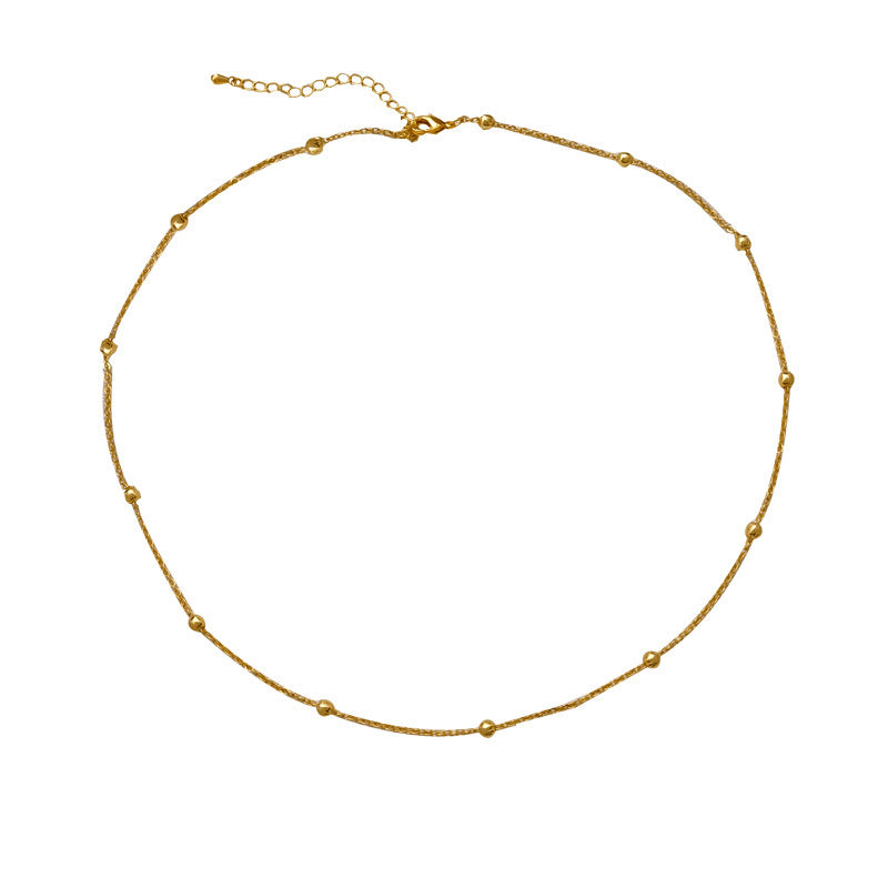 [DF]Gold Plated Japanese and Korean Simple and Fashionable Plain Chain Small Ball Necklace for Women's Personality, Temperament, and Popular Clavicle Chain