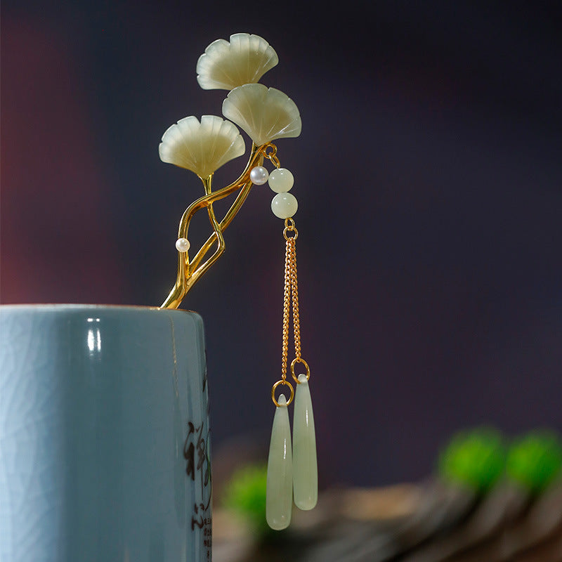 S925 silver inlaid Hotan Jade hairpin hairpin hairpin with delicate hair