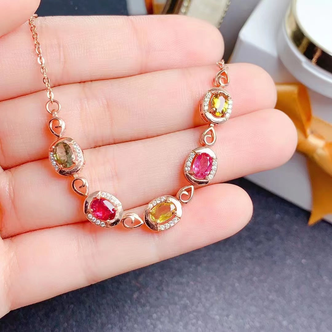 Natural tourmaline bracelet color gorgeous 925 silver