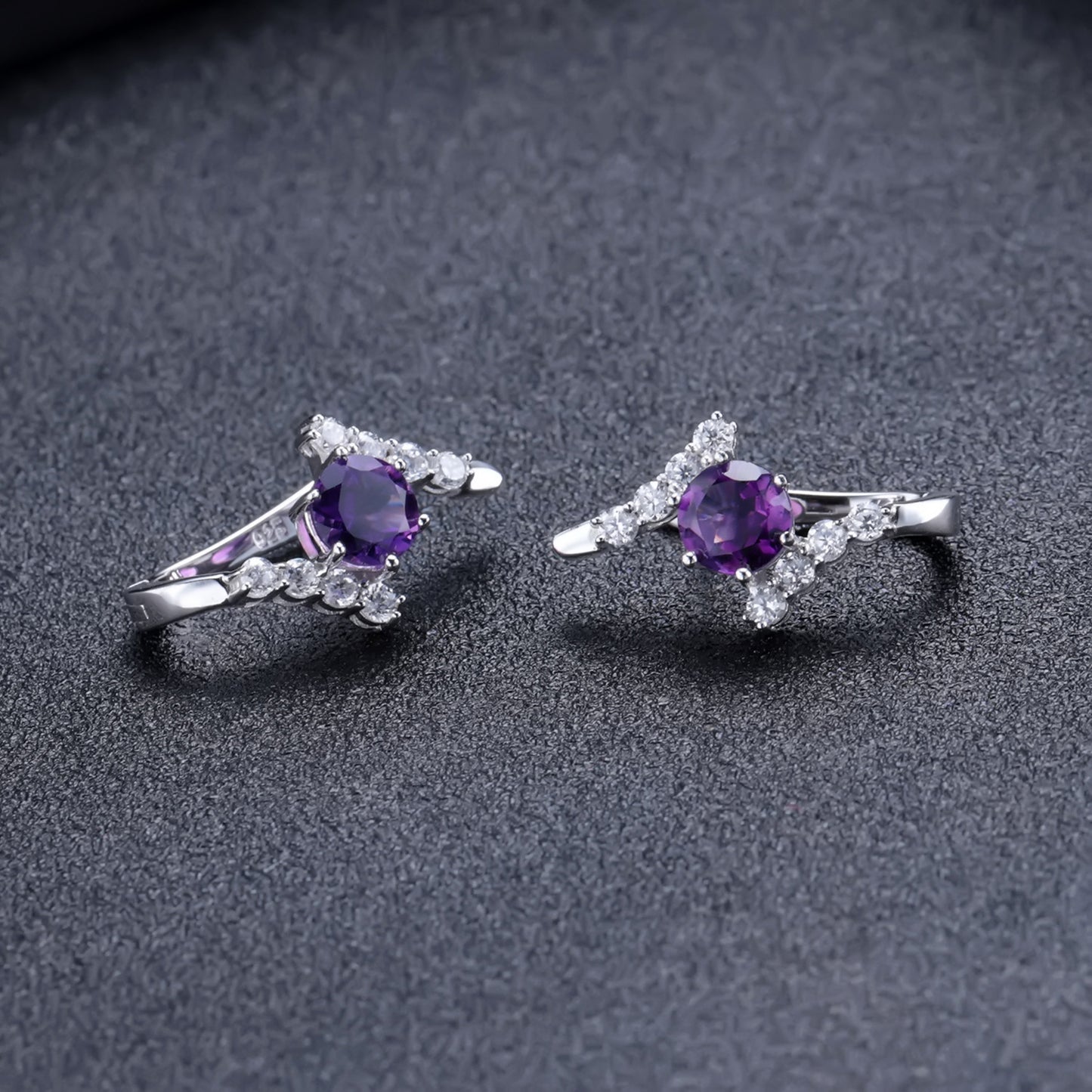 Customized S925 Silver Natural Amethyst Ring Earrings Set of Two Pieces Inlaid with Natural Colorful Treasure Jewelry Set