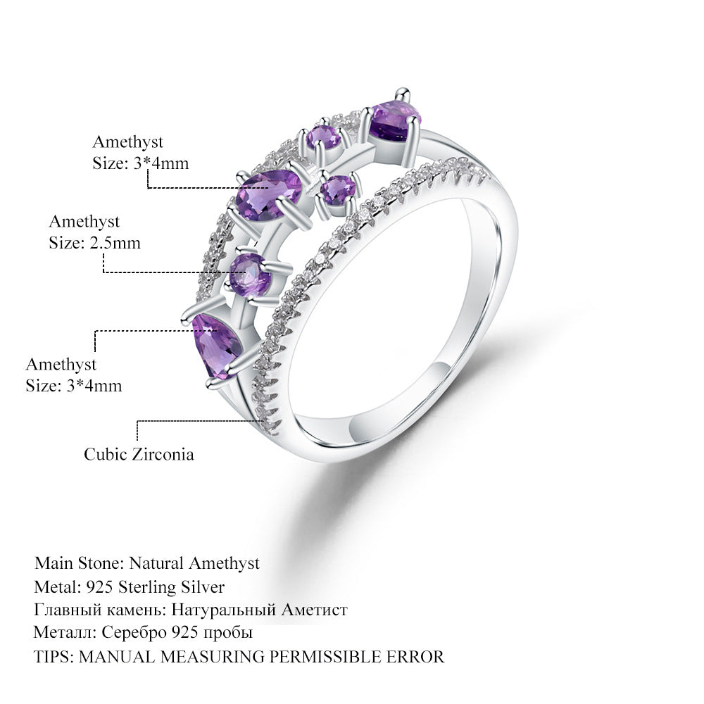 Natural amethyst ring 925 silver inlaid natural color treasure ring