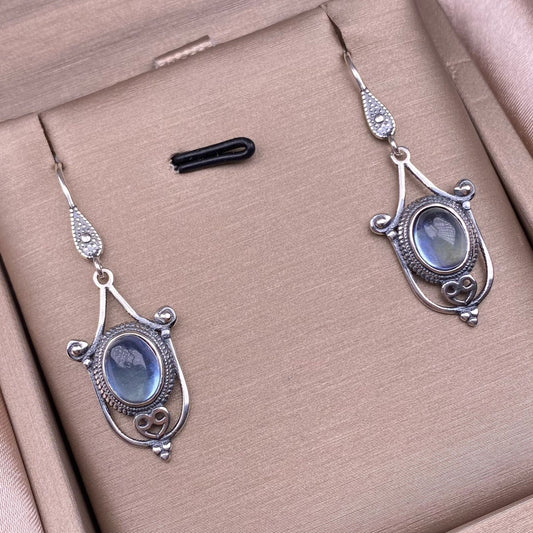 Aquamarine earrings S925 silver inlaid vintage long female earrings