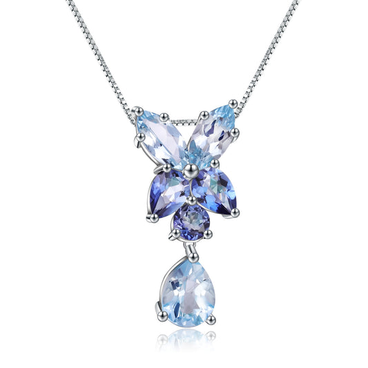 S925 Silver Natural Topaz Necklace with Pure Silver Inlaid Natural Gemstone Necklace Pendant