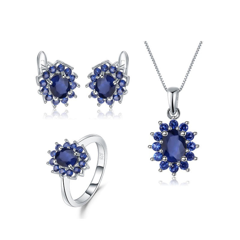 Ensemble de bijoux de luxe avec bague, collier et boucles d'oreilles en argent s925 incrusté de couleurs vives, ensemble de trois