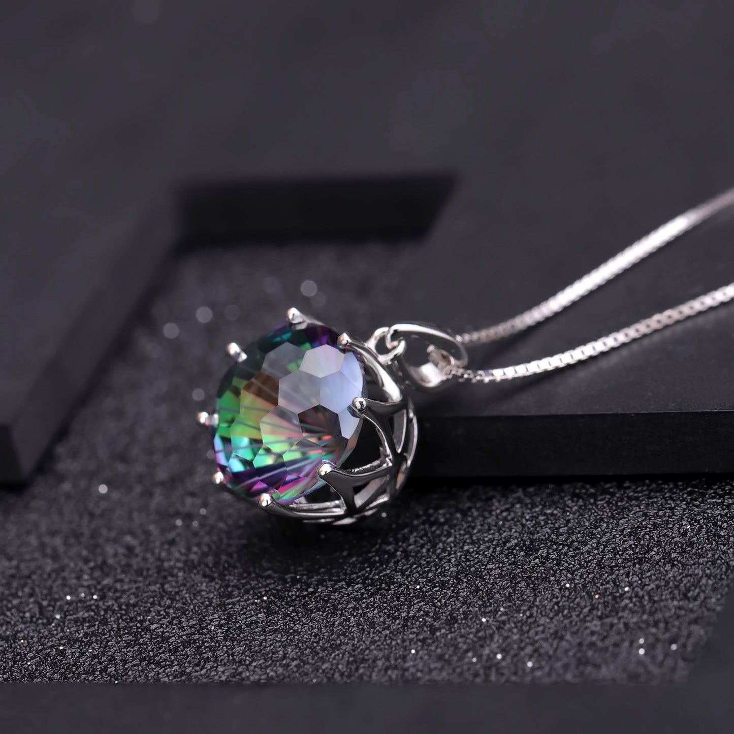 Colorful gemstone necklace with European and American fashion trends and personality s925 silver inlaid crystal necklace pendant