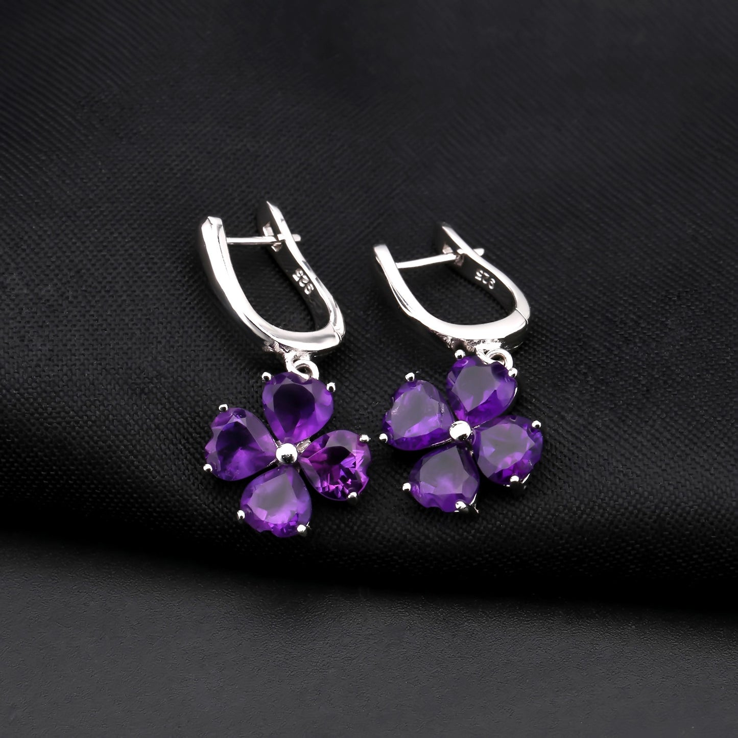 Boucles d'oreilles avancées en améthyste naturelle, style d'amour, boucles d'oreilles en argent s925 incrustées de pierres précieuses