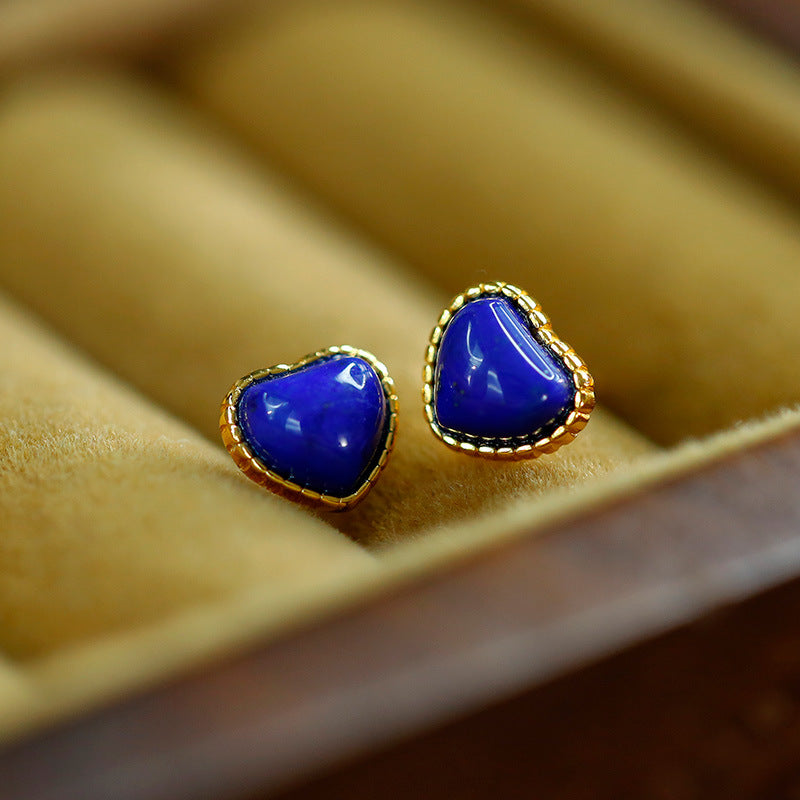 Boucles d'oreilles lapis-lazuli incrustées d'argent S925 avec boucles d'oreilles d'amour