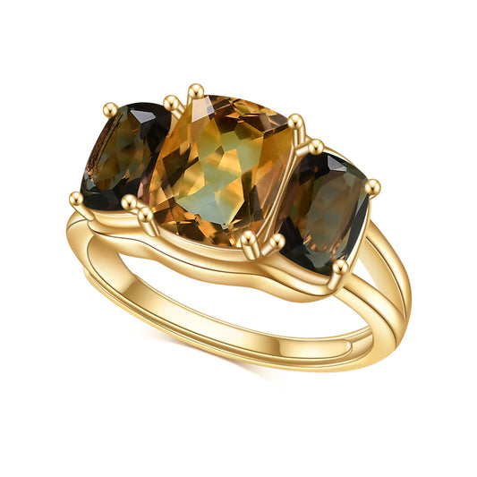 Natural Colored Gemstone Citrine Citrine Ring S925 Silver Plated 14K Gold Setting Gemstone Ring