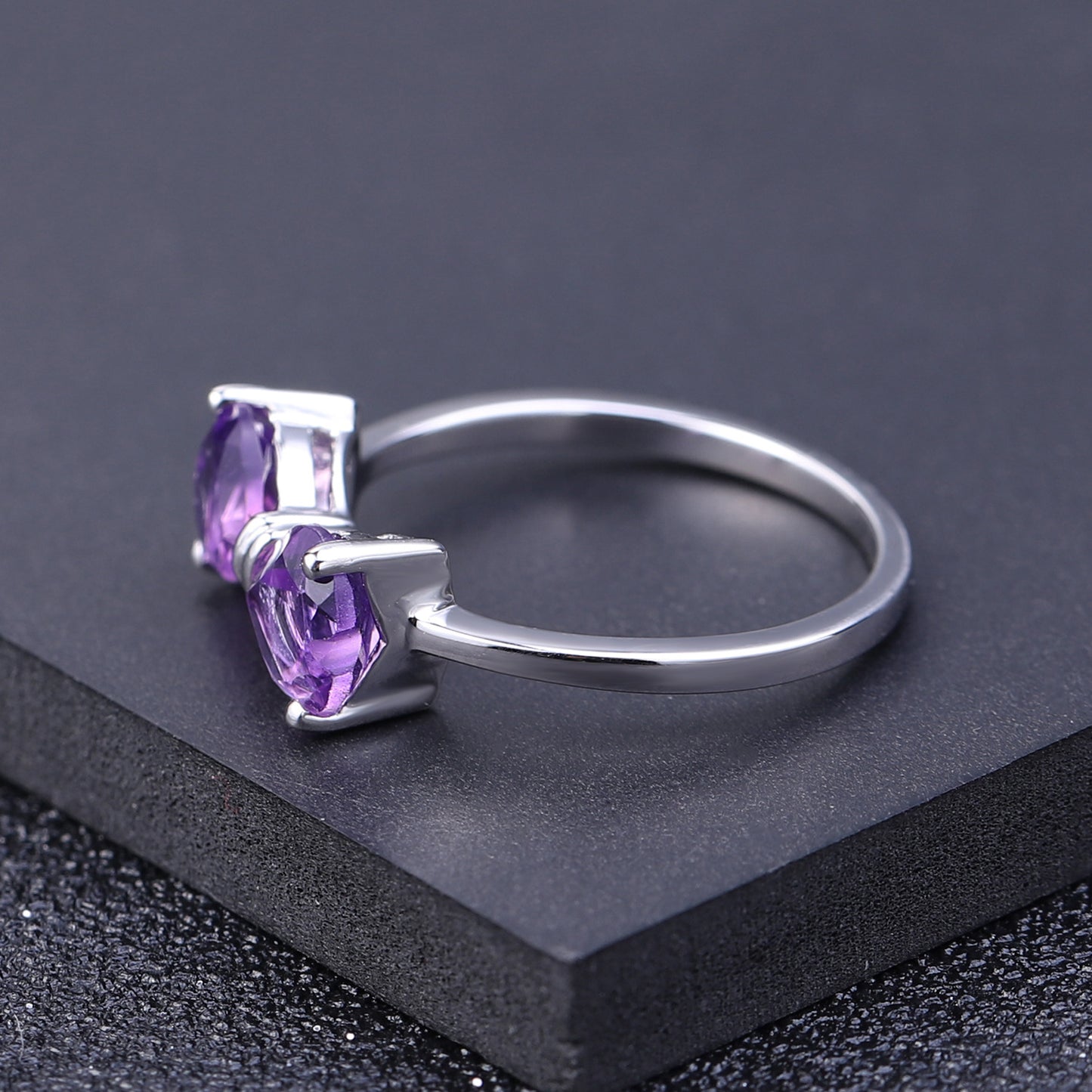 Love Gemstone Bow Ring Women's Natural Stone S925 Silver Amethyst Ring