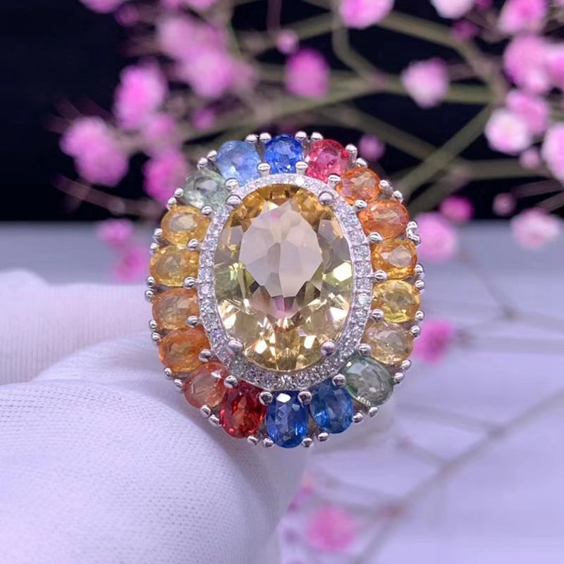 Natural color sapphire ring for women set s925 silver ring for women