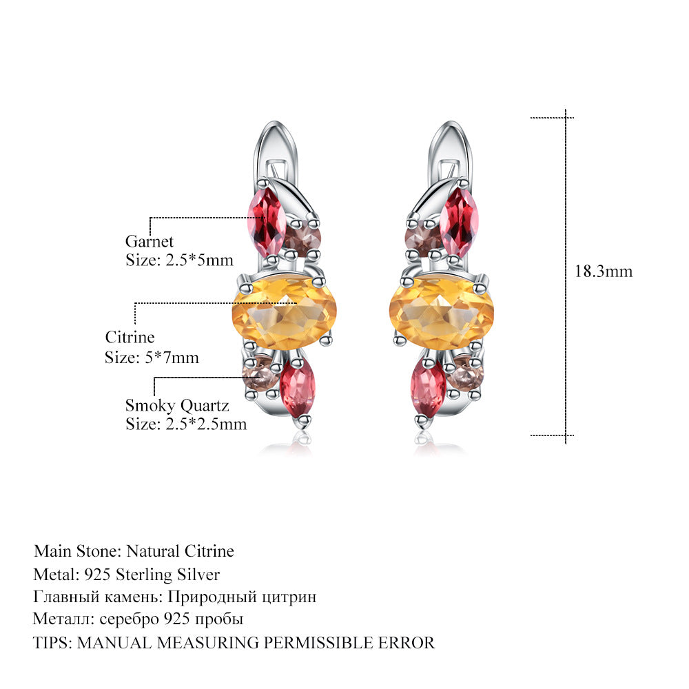 Boucles d'oreilles en pierre naturelle à la mode, boucles d'oreilles en argent s925, boucles d'oreilles en pierres précieuses en cristal coloré