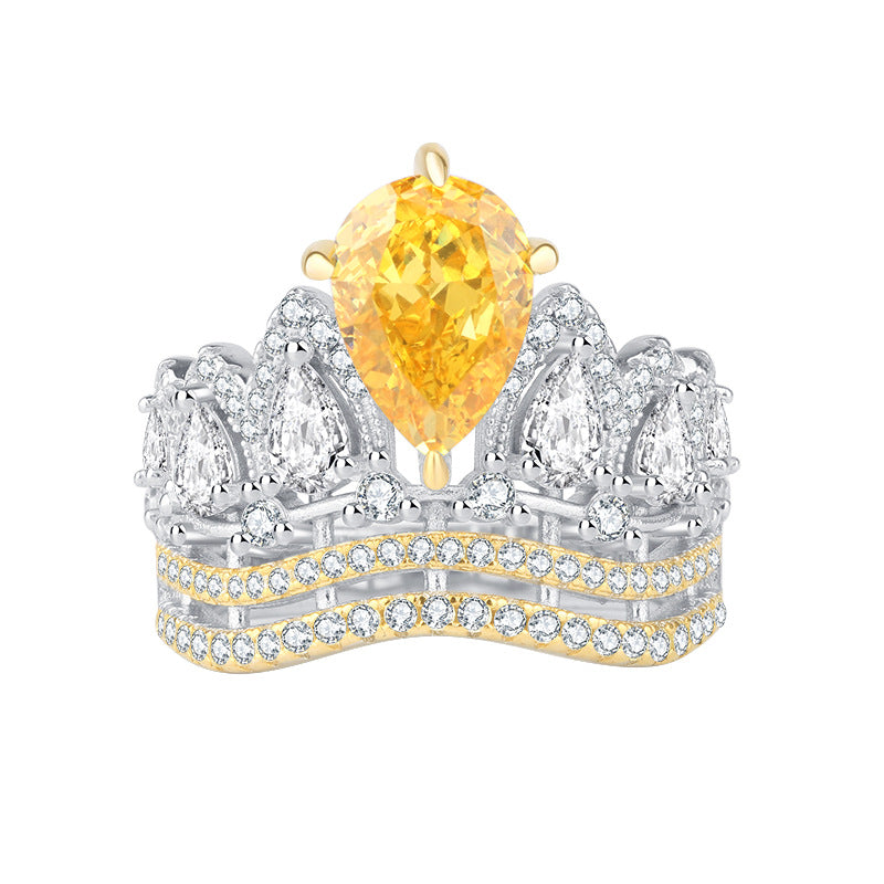 S925 corps complet argent haute teneur en carbone diamant couronne Style bague de luxe femme pierre de plomb 7*10