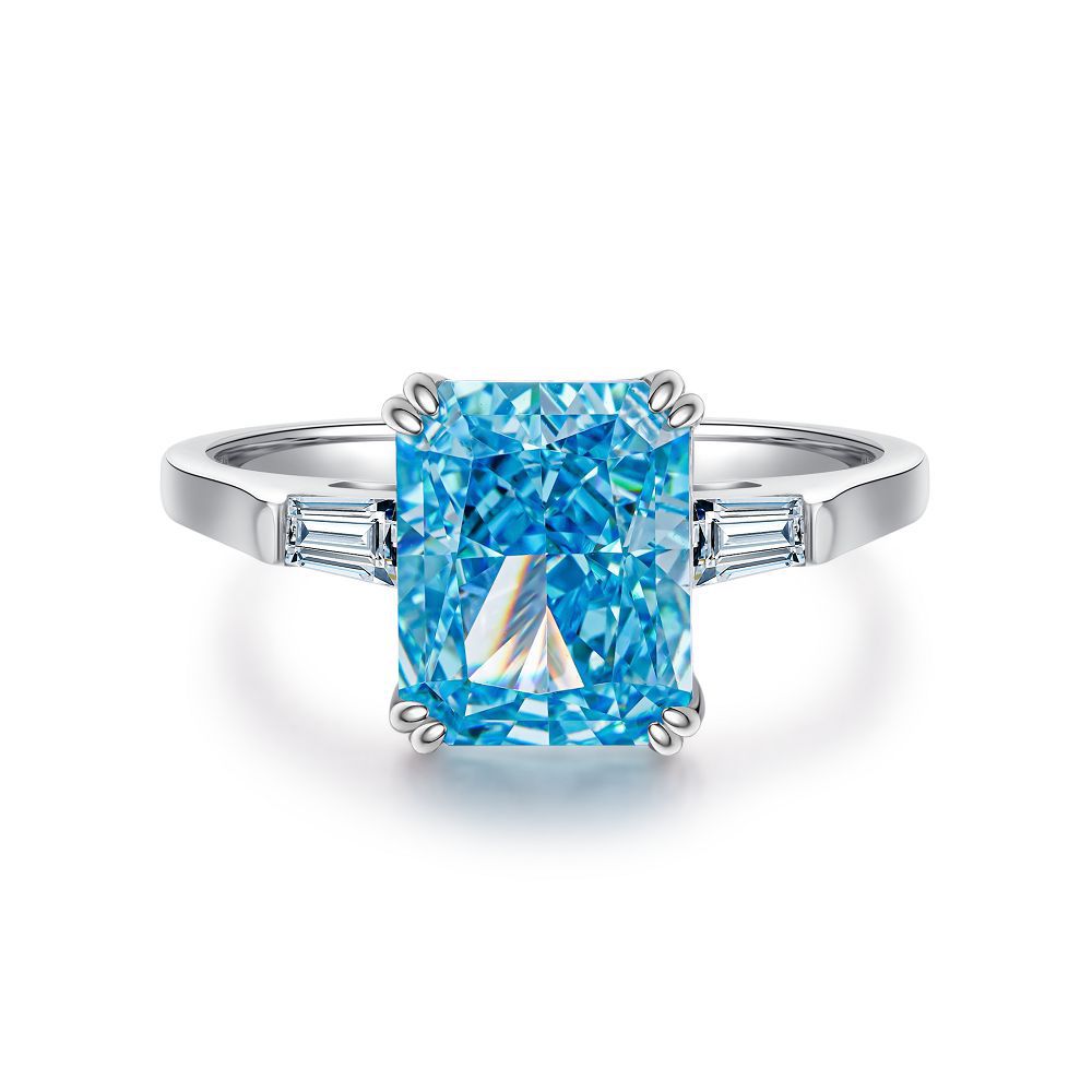 Bague en argent sterling S925, bague de luxe légère en zircon bleu marine, haut sens