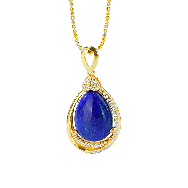 Pendentif goutte d'eau en argent plaqué or S925, lapis lazuli