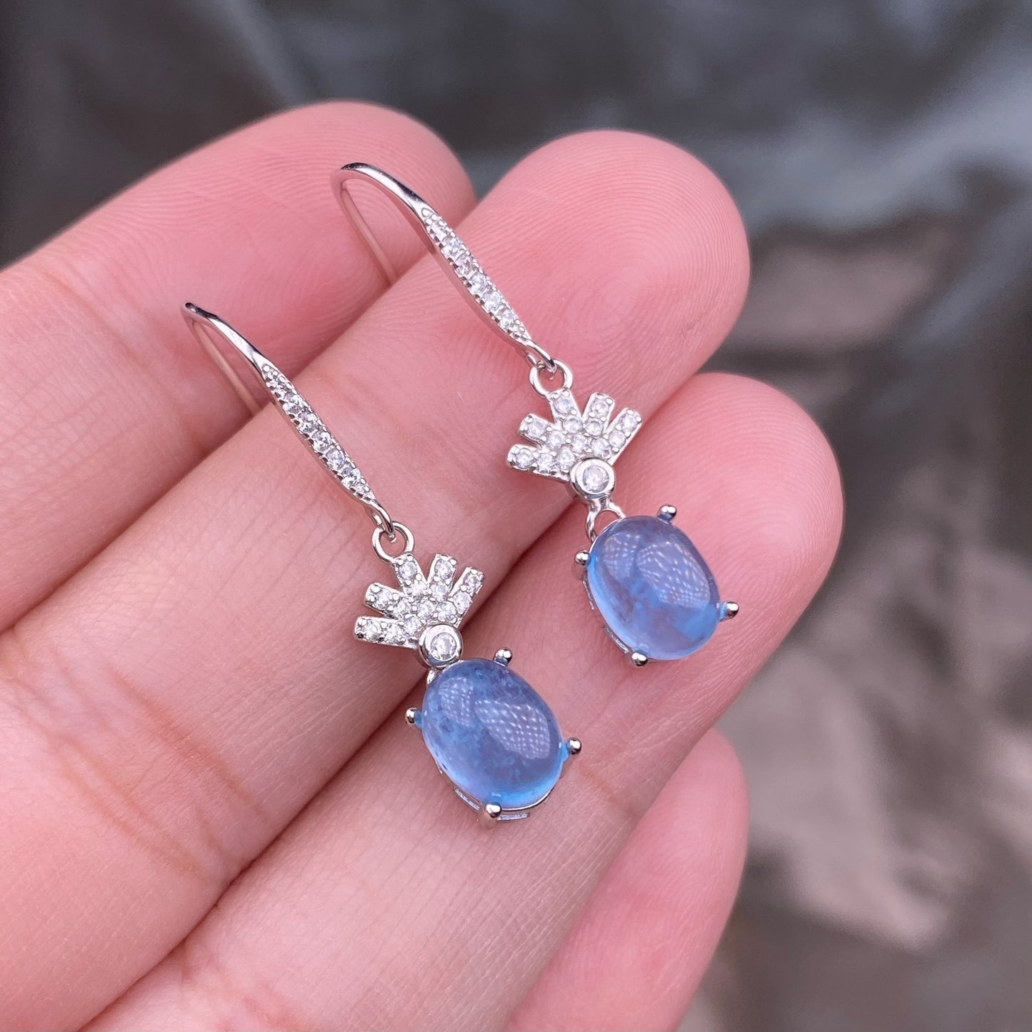 Aquamarine earrings s925 silver inlaid exquisite long ear hook  earrings