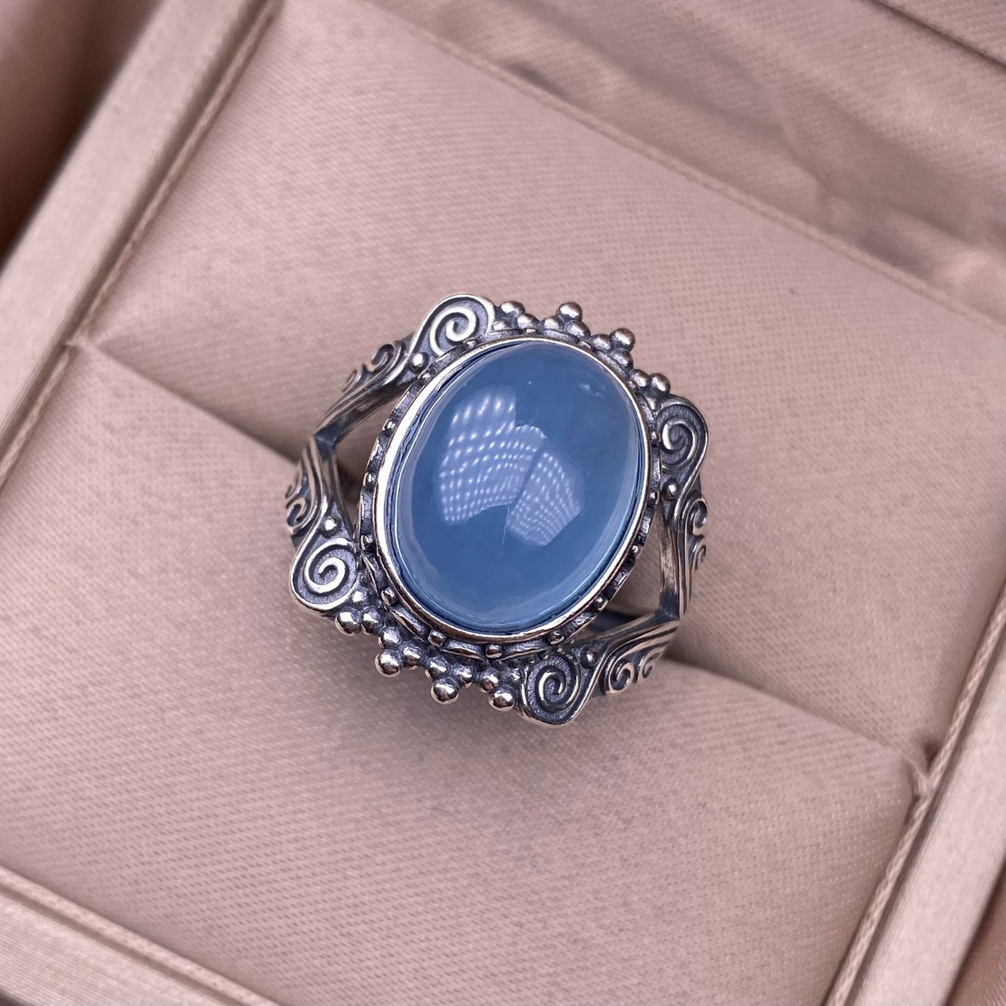 Bague aigue-marine incrustée d'argent s925, pièce à main rétro Vintage personnalisée