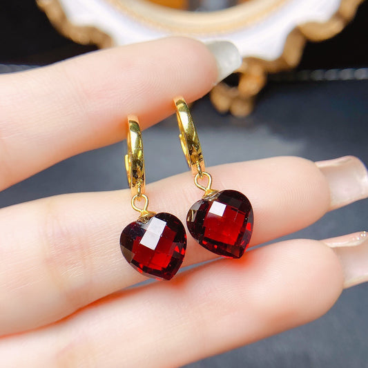 "Radiant Garnet" Natural Red Garnet Stud Earrings - S925 Silver Setting, 10x10mm Main Stone.