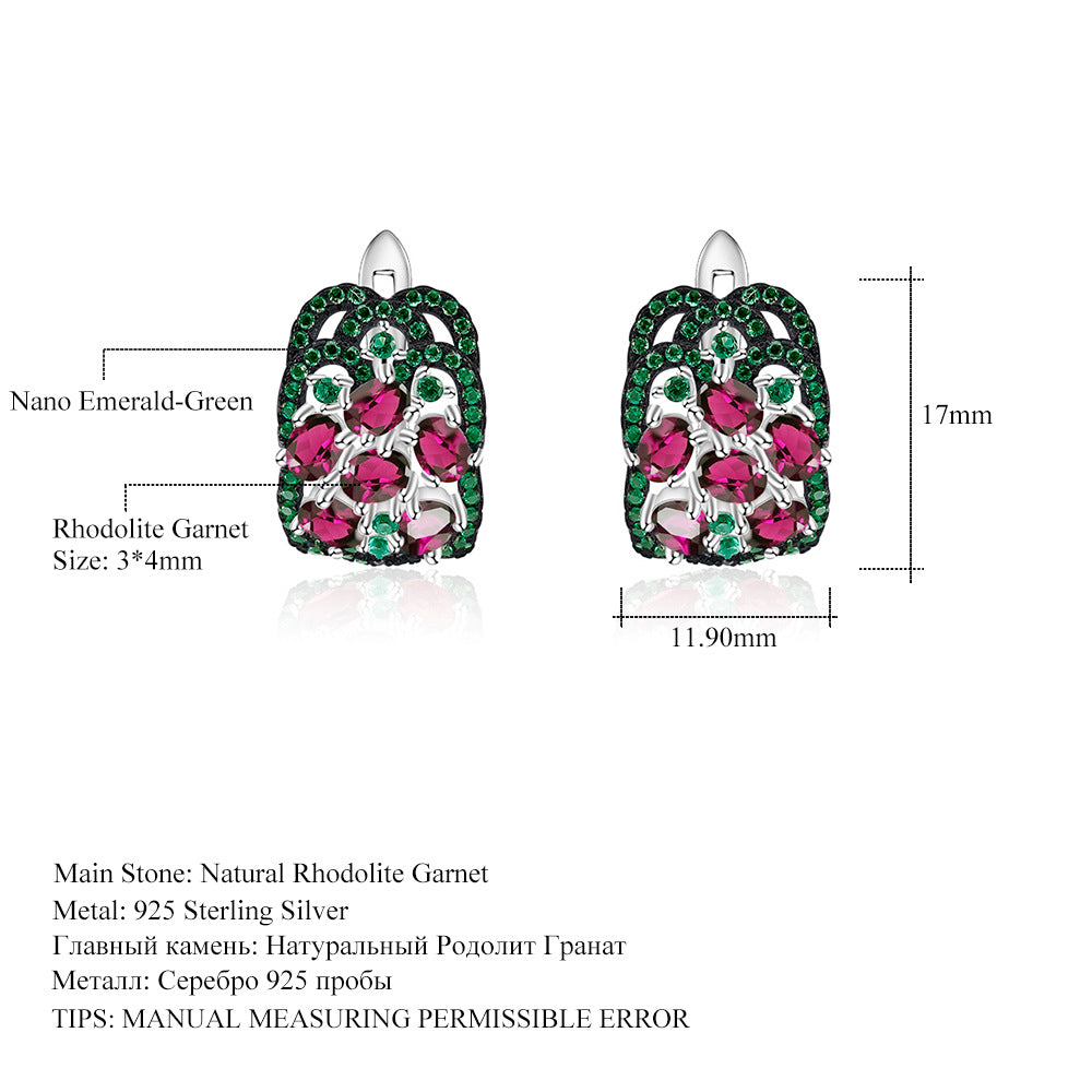 Boucles d'oreilles grenade Rose naturelle, ensemble d'argent 925, boucles d'oreilles en pierres précieuses