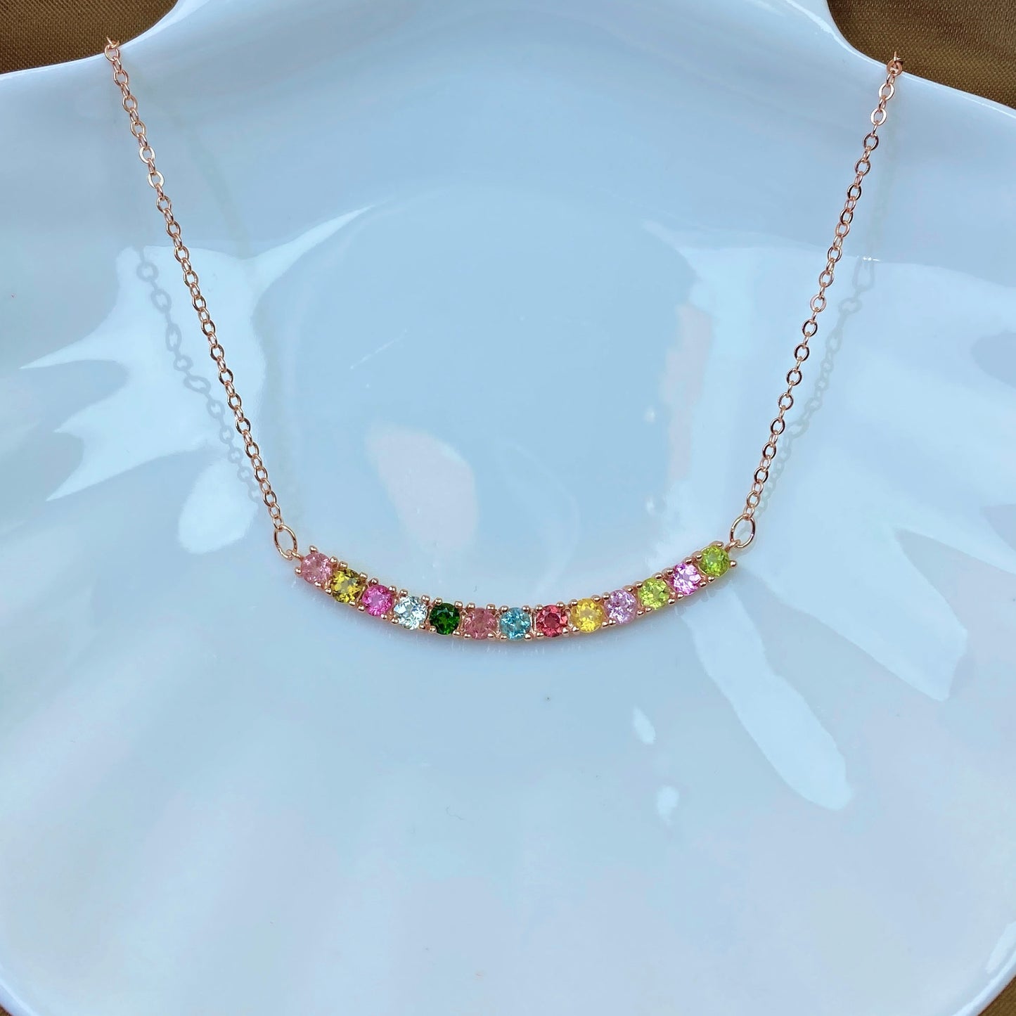 Macaron Smiling Face Candy Color Tourmaline Necklace Women's Simple and Versatile Ins Style Pendant s925 Silver Inlaid with Natural Color Treasure