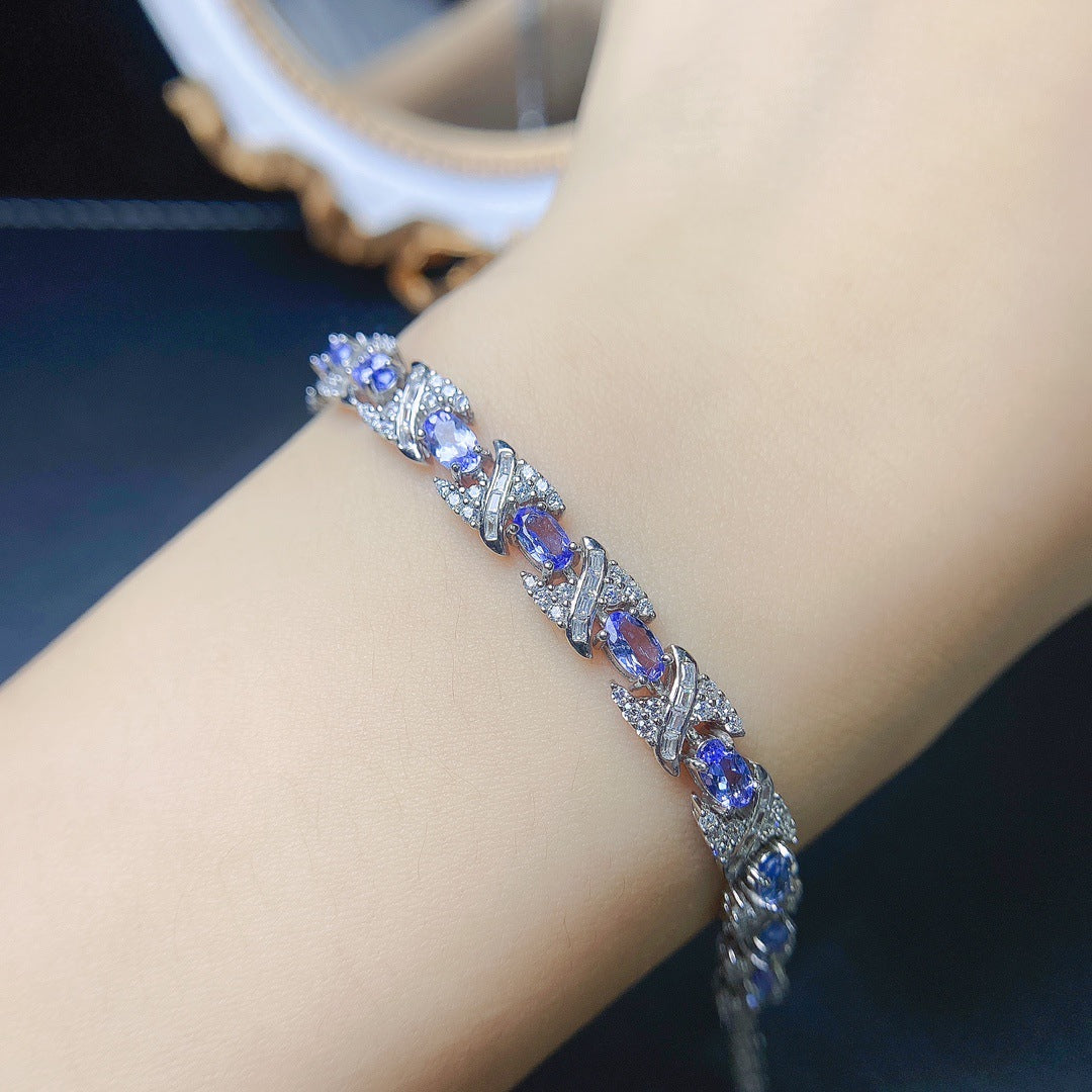 Natural Tanzanite bracelet S925 silver inlaid main stone