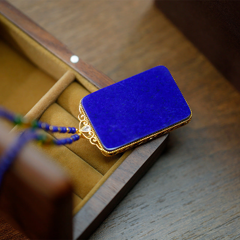 S925 Silver Plated Gold Inlaid with Natural Lapis lazuli Wushi Brand Bead Chain