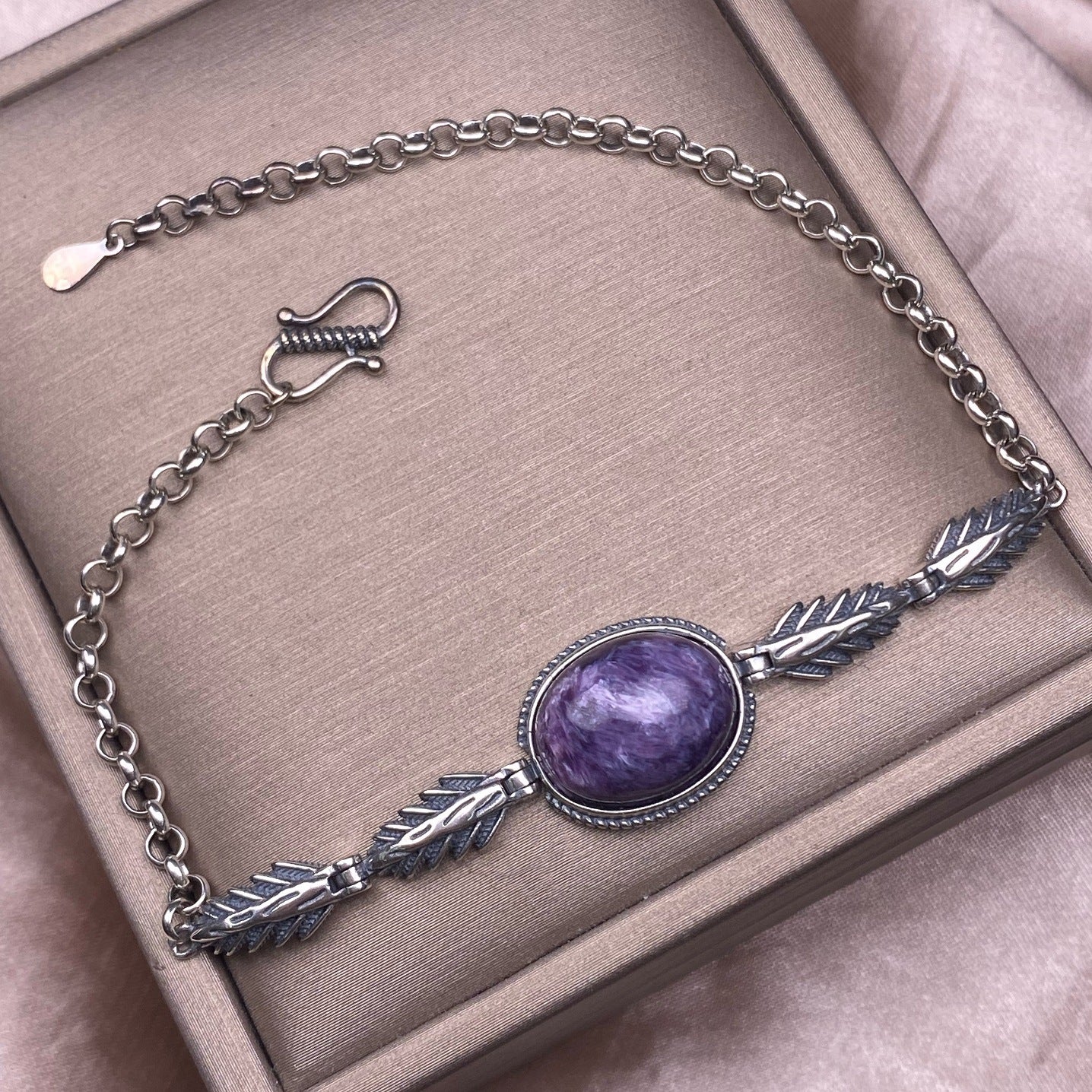 Bracelet améthyste Dragon violet, argent s925 incrusté, bijoux vintage en vieille feuille