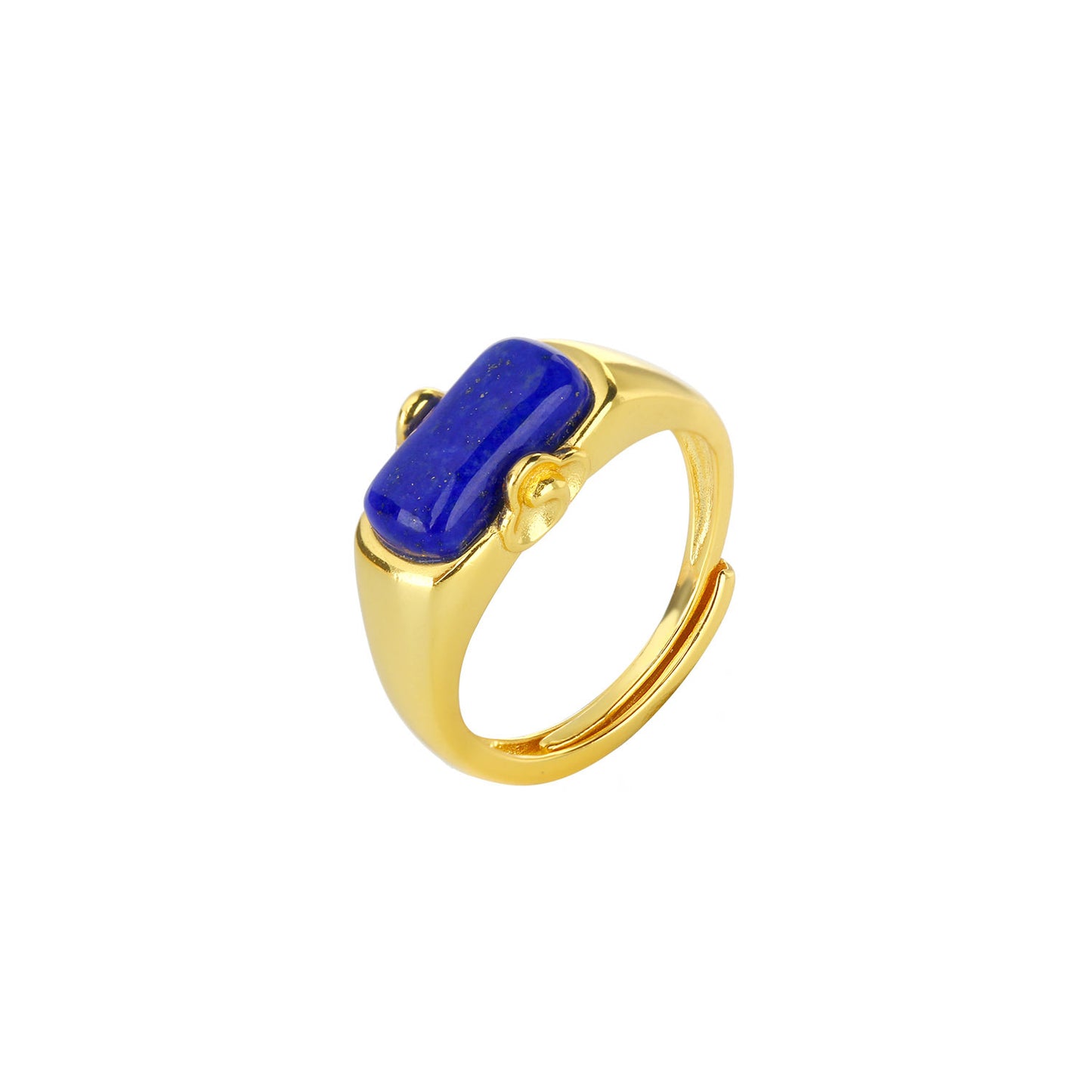 Bague ouverte exquise en Lapis lazuli, plaqué argent et or incrusté d'or S925