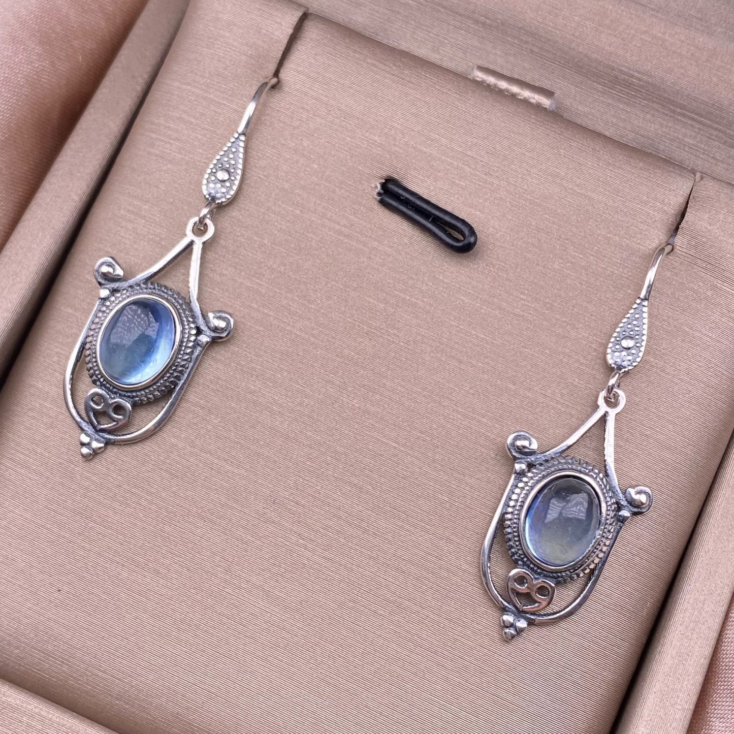 Aquamarine earrings S925 silver inlaid vintage long female earrings