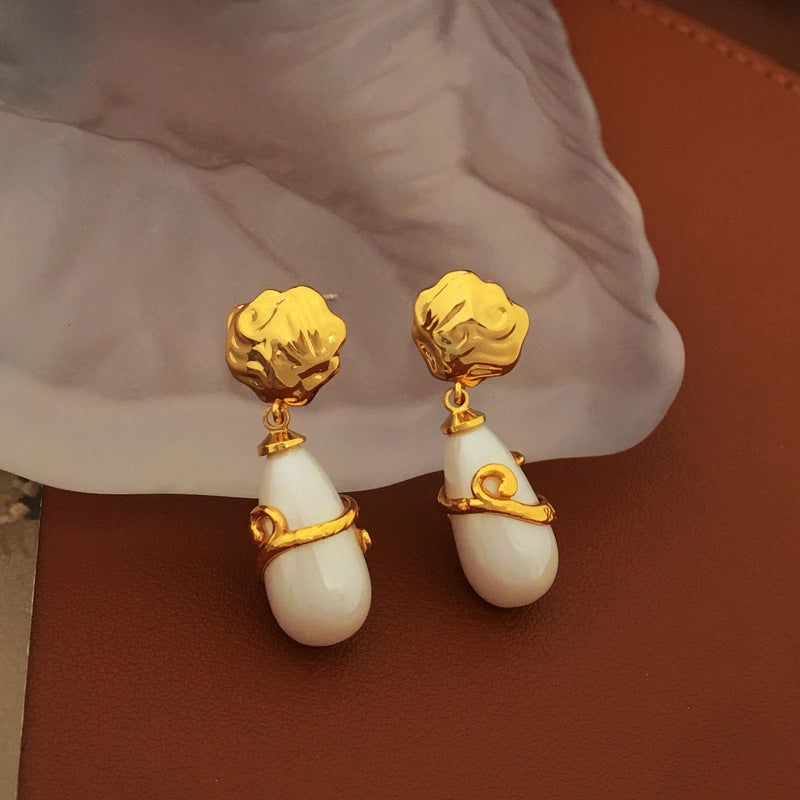 [DF]Self-designed S925 silver needle fashion Baroque Pearl Earrings with irregular water drops long ears