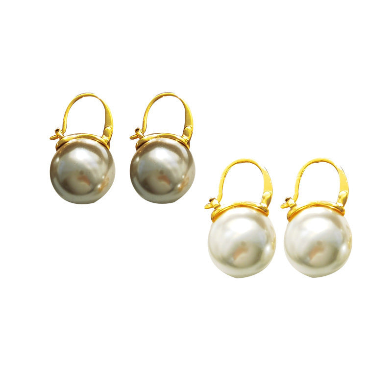 【DF】Copper-plated gold retro Hong Kong temperament Pearl earrings elegant ladies earrings ins wind simple fashion earrings.