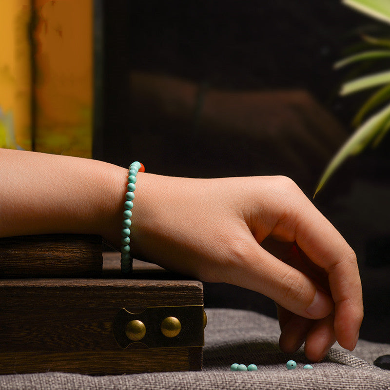 Natural raw ore turquoise bracelet with red transfer bead bracelet