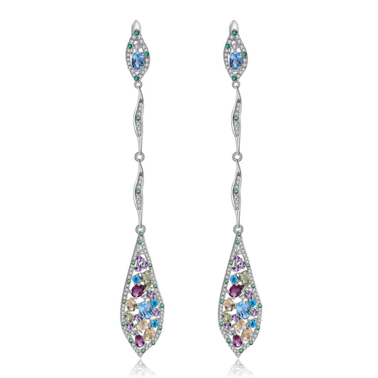 Boucles d'oreilles longues en pierres précieuses avec accessoires de bijoux originaux Boucles d'oreilles et boucles d'oreilles en pierres précieuses de couleur naturelle incrustées en argent 925