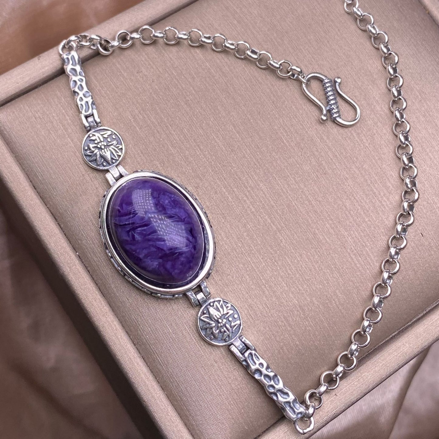 Purple Dragon Amethyst bracelet s925 silver inlaid retro simple edging atmosphere women&#039;s jewelry