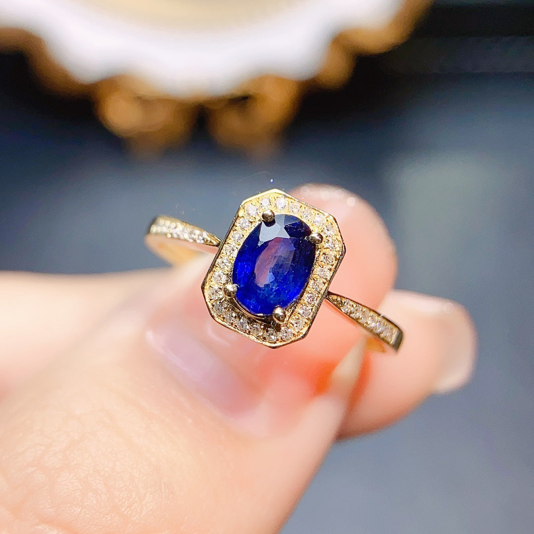 Natural sapphire ring 18k gold set main stone 4*6 selling