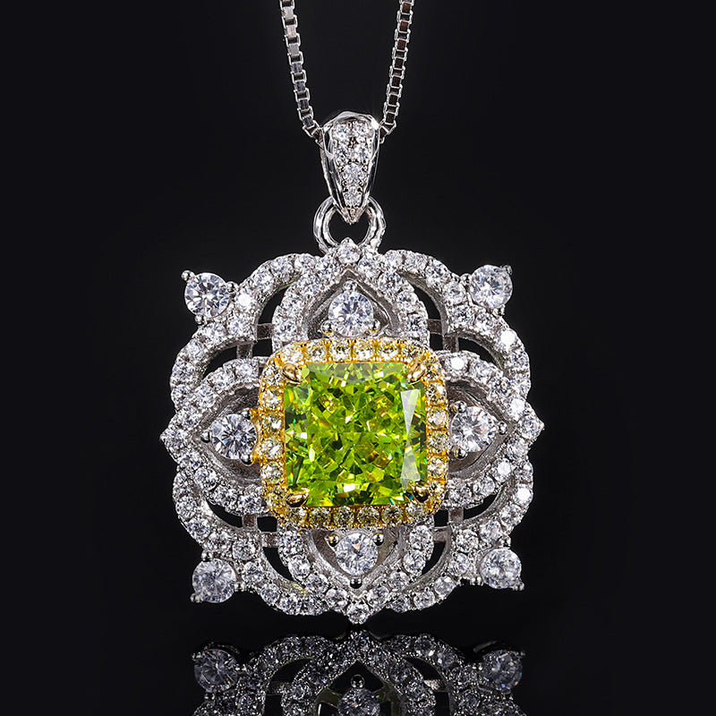 S925 Silver High Carbon Diamond Olive Green Princess Style Light Luxury Set 8 * 8-6 * 6