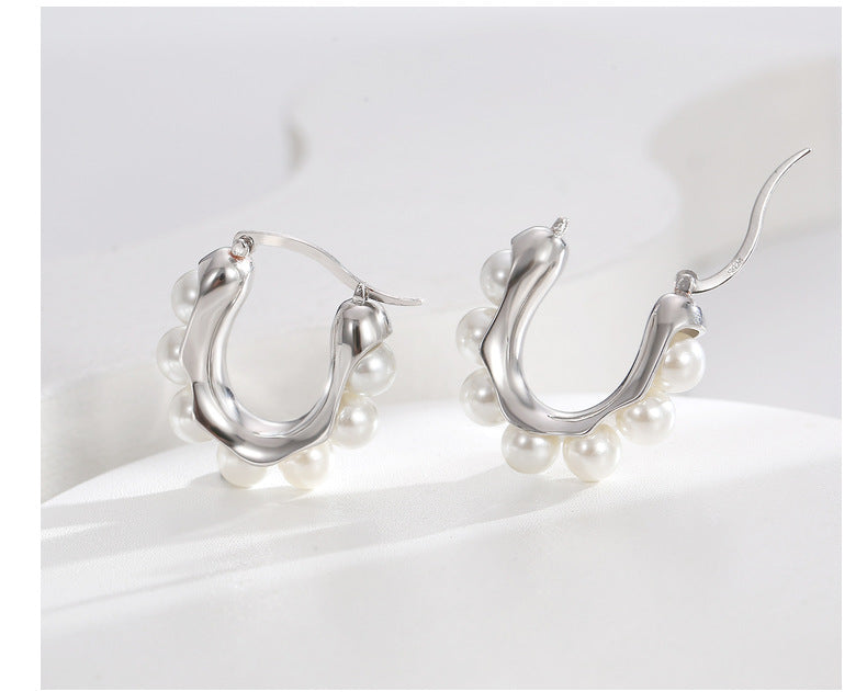 【DF】Earrings High-end Earrings 925 Silver Needle Pearl Earrings Fashion Earrings Jewelry Women