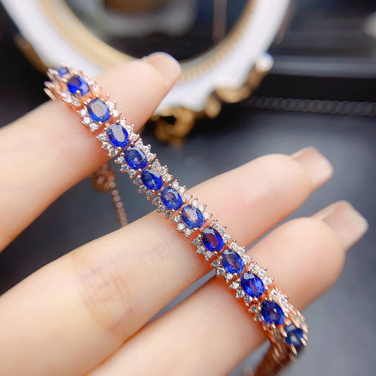 Natural sapphire bracelet S925 silver inlaid main stone 3*4 sales