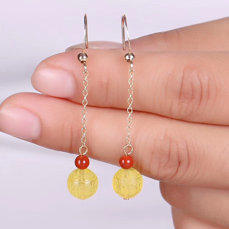 Natural beeswax ear hook Jin Po amber paperback bead ear line