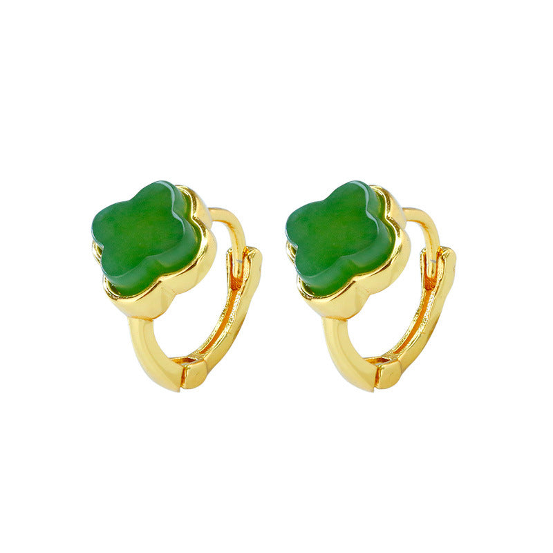 S925 silver gold-plated inlaid jasper ear buckle is exquisite and simple.