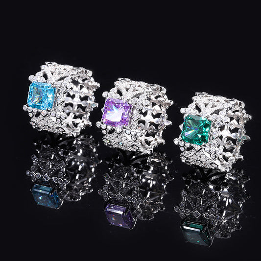 S925 Full body Silver High Carbon Diamond Hollow Diamond Set Women's Ring Main Stone 8 * 8