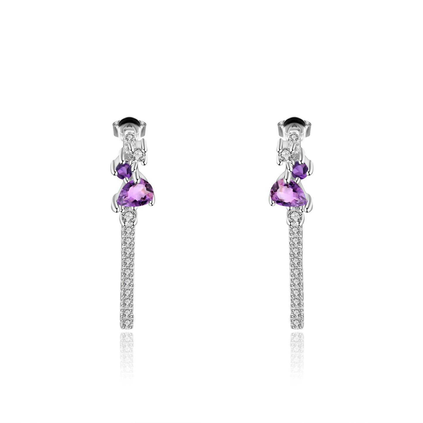 Natural amethyst earrings with 925 silver inlaid gemstone earrings and pendants