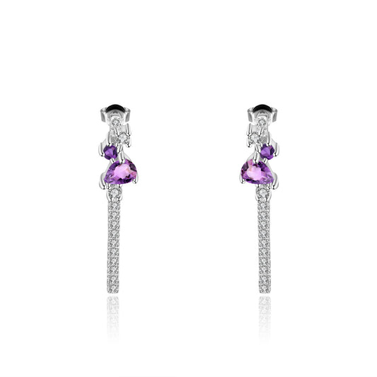 Boucles d'oreilles en améthyste naturelle avec boucles d'oreilles et pendentifs en argent 925 incrustés de pierres précieuses