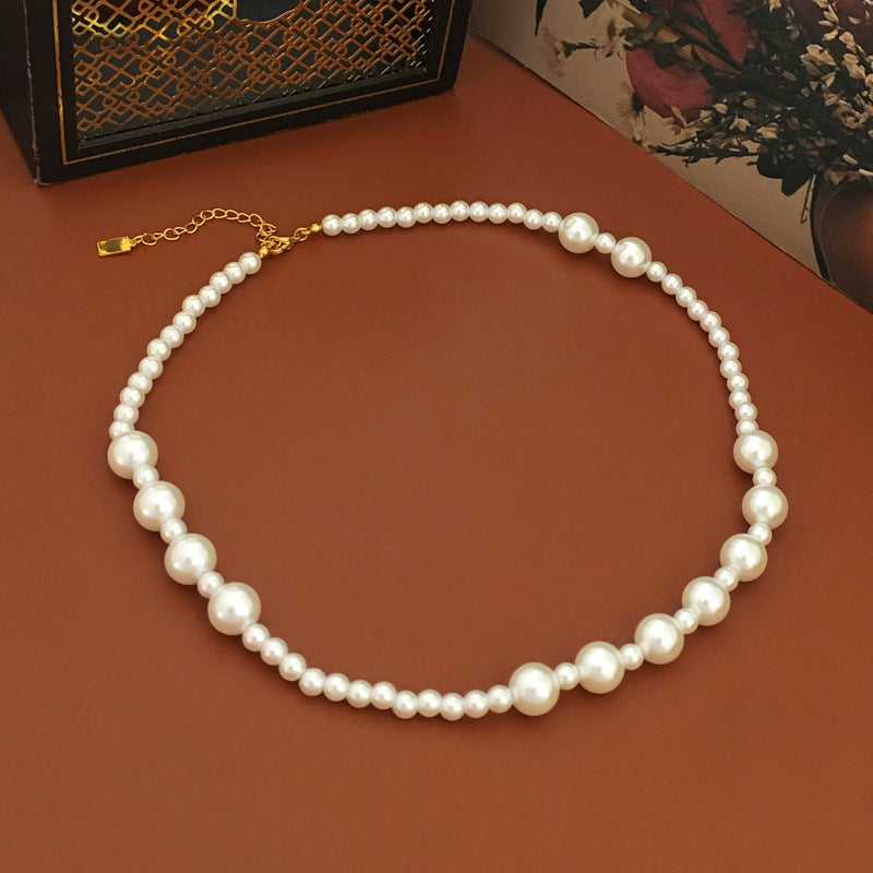 [DF]Vintage high-end sense imitation Shijia high-gloss round pearl necklace stacked necklace, light luxury small fragrant style collarbone chain