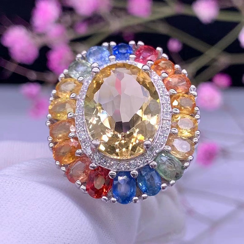 Natural color sapphire ring for women set s925 silver ring for women