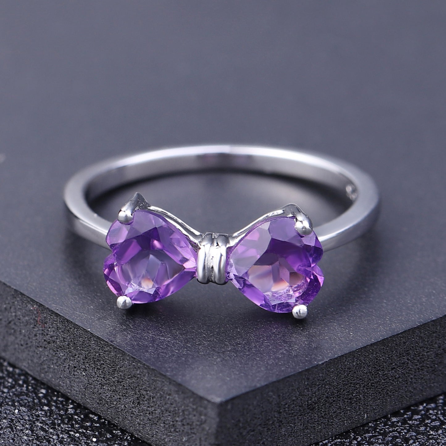 Love Gemstone Bow Ring Women's Natural Stone S925 Silver Amethyst Ring