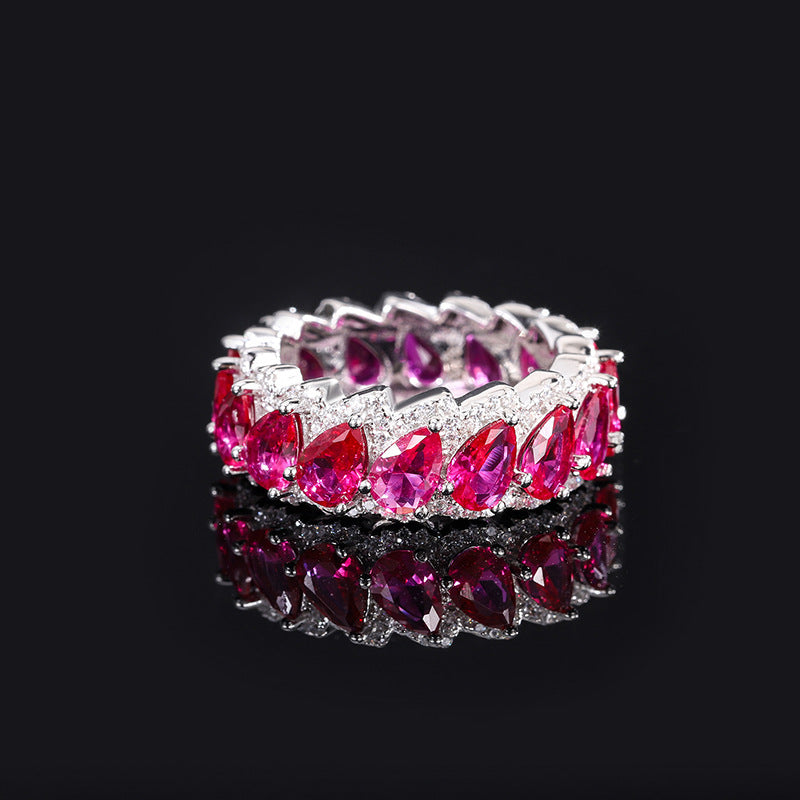 S925 silver jewelry Europe and the United States simulation colorful rings luxury texture ring main stone 4*6