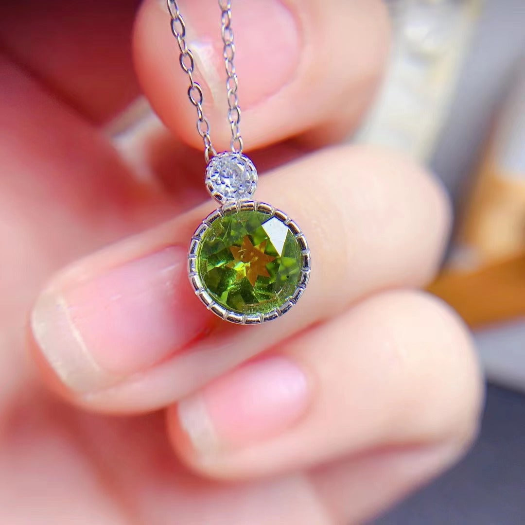 Natural olivine pendant large grain green 925 silver seiko Mosaic